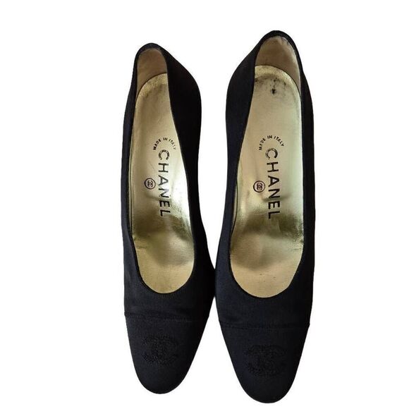 Chanel Womens Designer Satin Heels Satin Fabric Pumps Black Size 36.5 - Picture 10 of 11